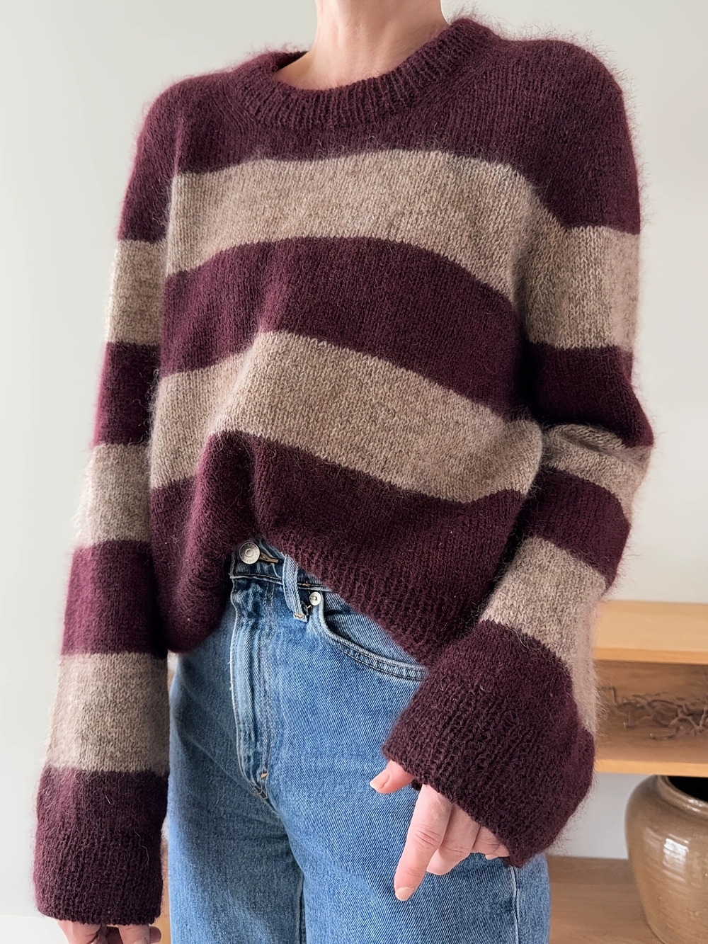 ZARA Women Striped Round Neck Knit Sweater Fall Oversized Youthful Versatile